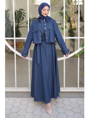 İmaj Butik Mavi Kot Ceket Elbise Ikili Kombin Takım