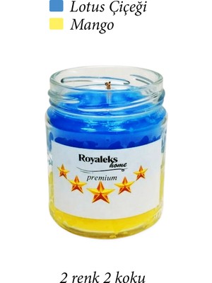 Royaleks Premium Seri 2 Renk 2 Koku Sarı Lacivert Beş Yıldız Kavanoz Mum 210 cc - Ryl