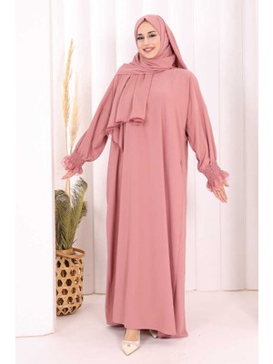 Bym Fashion Kendinden Şallı Namaz  Elbisesi 8007 Pudra