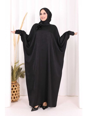 Bym Fashion Yarasa Kol Saten Elbise  Şal  Hediye 7054 Siyah
