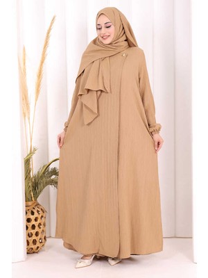 Bym Fashion Düğme Detaylı Şallı Ferace 7058 Vizon