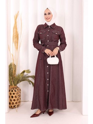 Bym Fashion Kot Elbise 7061 Bordo