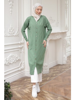 İmaj Butik Yeşil Soğuk Iplik Düğmeli Triko Hırka