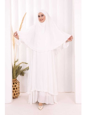 Bym Fashion Hac Umre Sufleli, Elbise Takım Şal Hediye  3951 Ekru