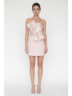 Lafaba Kadın Pudra Fiyonk Detay Mini Mezuniyet Abiye Elbise