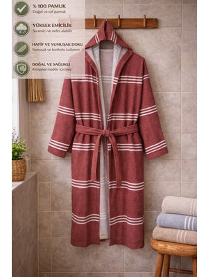 CES STORE %100 Pamuk Unisex Kapüşonlu Pestemal Bornoz – Hafif, Yumuşak Dokulu, Hızlı Kuruyan ve Yüksek Emici Banyo Bornozu