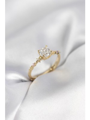 Prativas Tek Taş Model Zirkon Taşlı Gold Renk Kadın Yüzük - PRT3500EB10448