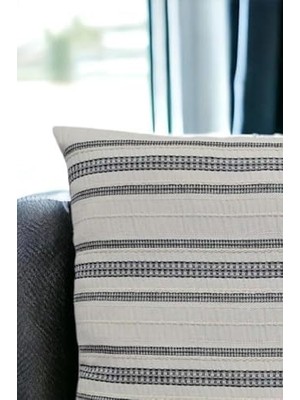 Velora Buldan Dokuma TASARIM%100 Pamuklu 45X45CM Kırlent Kılıfı Krem Bej-Siyah