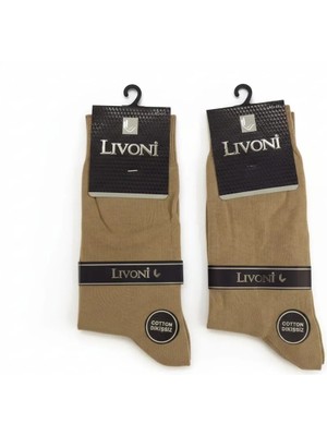 Livoni 2 Çift Erkek Koyu Bej Pamuklu Dikişsiz Çorap