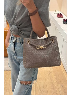 Bahels Kadın Venty Gri Renk Gold Tokalı El ve Omuz Çantası