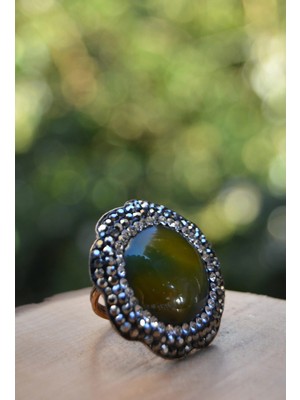 Stoneage F02609 Yeşil Akik Doğal Taslı El Yapımı Yüzük