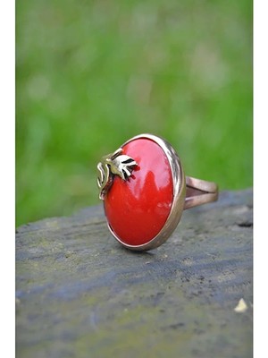 Stoneage Kırmızı El Yapımı Seramik Ayarlanabilir Kadın Yüzük