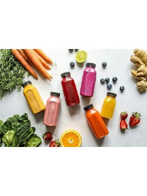 Velora 250 ml Smoothie Detoks Şişesi 250 cc Kapaklı Şeffaf Plastik Şişe Detox Köşeli Dondurucuya Uygun 6 Adet