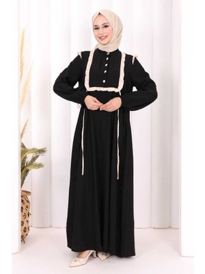 Bym Fashion Bağlamalı ve Fırfır Detaylı Elbise 6064 Siyah