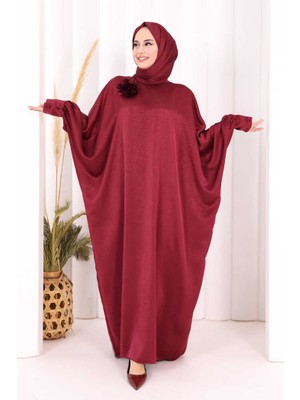 Bym Fashion Yarasa Kol Saten Elbise  Şal  Hediye 7054 Mürdüm