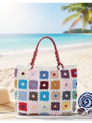 Veyla Style El Yapımı %100 El Örgüsü Koton Ip Askılı Kadın Plaj Çantası