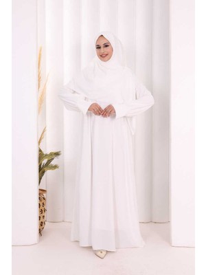 Bym Fashion Eşarplı Elbise 6059 Ekru