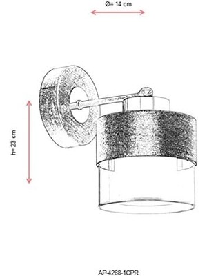 Velora AP-60193-1CPR Bakır Patina Boyalı Aplik E27 Metal Cam 14X19CM