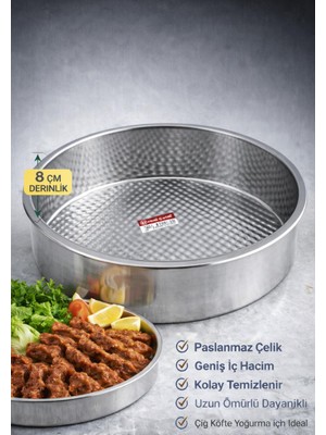 Muhtelif Paslanmaz Çelik Çiğ Köfte Tepsisi 8 cm Derinlik No : 6 Çapı: 56CM