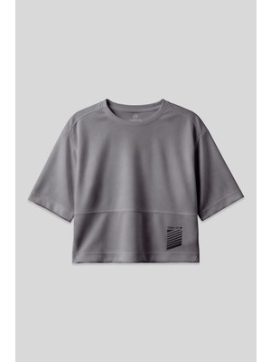 Tommy Life Koyu Gri Nefes Alan Dokulu İnce Esnek Oversize Fit Performans Kadın T-Shirt - 97284