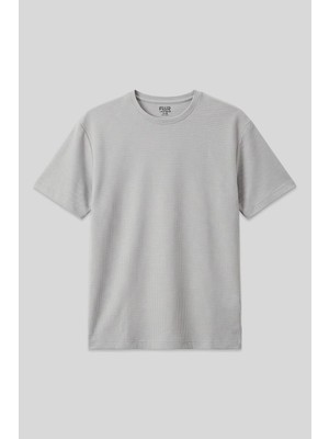 Air Jones Taş Waffle İnterlok Yüzeyi Dokulu Oversize Fit Basic Erkek T-Shirt - 88379