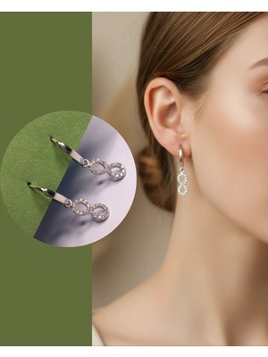 925 Ayar Gümüş Zirkon Taşlı Sonsuzluk Sallantılı Trend Kadın Küpe Yılbaşı Yeni Yıl Hediye