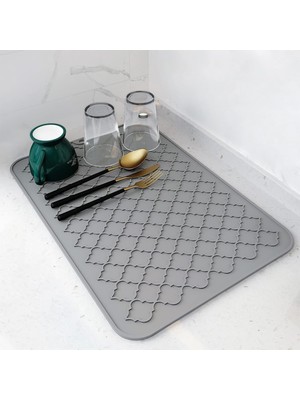 Velora Silikon Bulaşık Kurutma Matı, Kaymaz ve Kolay Temizlenebilir Silikon Mat, Dayanıklı, Bulaşıklar ve Tezgah Üstü Için, Buzdolabı Çekmece Astarı (Gri 40X30CM)