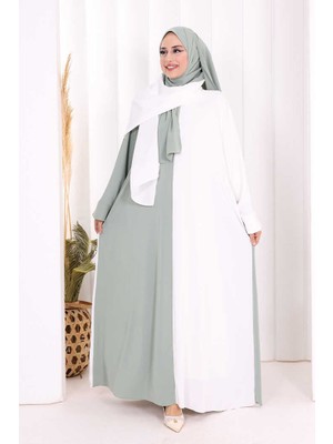 Bym Fashion Hac Umre Elbise Çift Renk  Şal Hediye  3950 Ekru