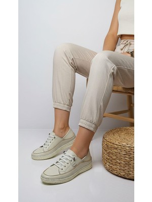 Voyager Z536 Bej Kadın Günlük Comfort Deri Ayakkabı