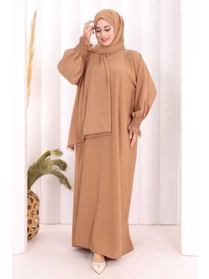 Bym Fashion Kendinden Şallı Namaz  Elbisesi 8007 Taba