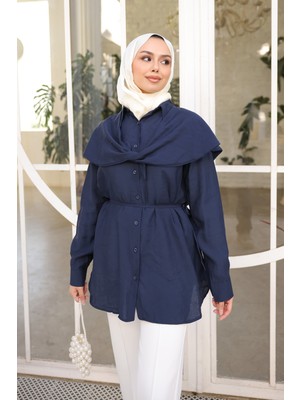 İmaj Butik Lacivert Soft Dokulu Oversize Modal Gömlek