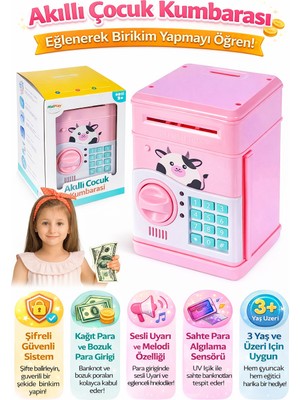 Qasul Akıllı Çocuk Kumbarası Şifreli Para Kasası Kağıt ve Bozuk Para Girişli Sesli ve Melodili