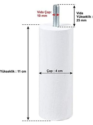 Velora Ahşap Mobilya Koltuk Kanepe Ayağı Vida Çapı 10 mm Beyaz