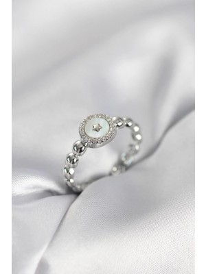 Prativas Gümüş Renk Sedefli Yıldız Model Zirkon Taşlı Kadın Yüzük - PRT3500EB10463