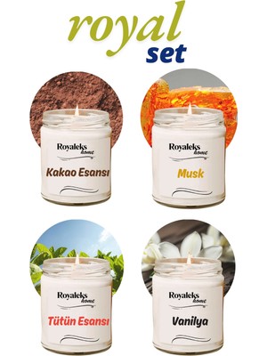 Royaleks 4 Adet Doğal Özel Seri Kokulu Dekoratif Kavanoz Mum 4X210 cc - Royal Set - Ryl