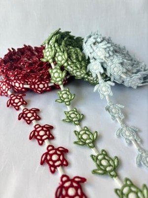 Velora Kaplumbağa Desenli Şerit Süs | Dekoratif Nakış Aksesuar (Kırmızı)