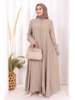 Bym Fashion Hac Umre Elbise Boydan Düğmeli 7053 Vizon