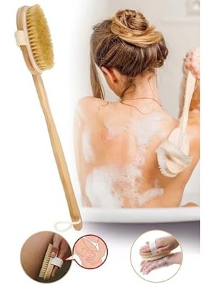 Velora Ankanorm Ahşap Saplı Doğal At Kılı Selülit Fırçası Peeling Masaj Fırça Banyo Fırçası