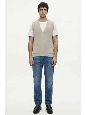 Sementa Çift Cepli Yünlü Triko Yelek - Vizon