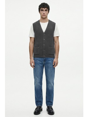 Sementa Çift Cepli Yünlü Triko Yelek - Antrasit