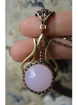 Stoneage Pembe Kuvars Bronz Bayan Kolye