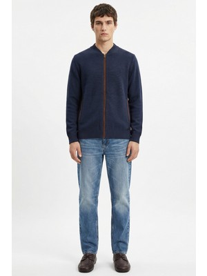 Sementa Dik Yaka Nubuk Biyeli Pamuklu Triko Mont - Lacivert