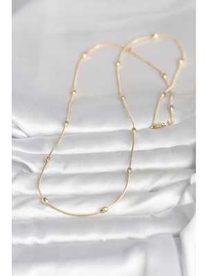 Aesco cm 14K Gold Renk Yılan Zincirli Damla Topçuk Model 60 cm Kadın Kolye - Lisinya