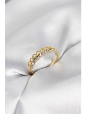 Prativas Motif Desenli Gold Renk Zirkon Taşlı Kadın Yüzük - PRT3500EB10606