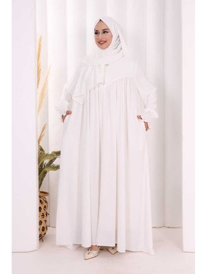 Bym Fashion Biritli Ferace Şal Hediye ! 7056 Ekru