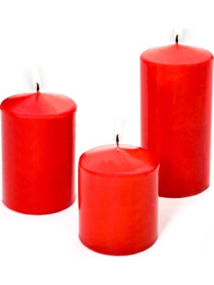 Velora 3'lü Kırmızı Silindir Mum Seti (5,5 Cm-7,5 Cm-10 Cm)