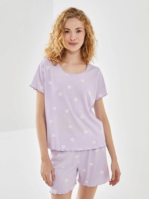 Lc Waikiki Yeni Sezon Bisiklet Yaka Çiçekli Kadın Şortlu Pijama Takımı