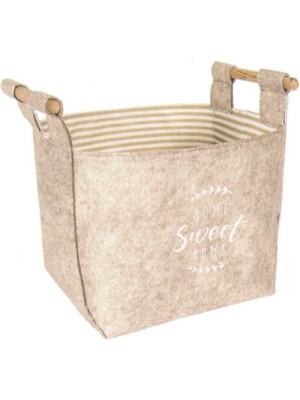 Velora Keçe Tahta Saplı Düzenleyici Sepet - Çok Amaçlı Saklama Organizer Kutu Mini Kahverengi