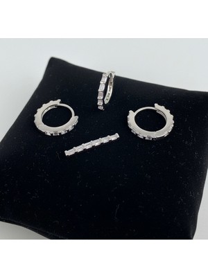 Taşlı Gümüş Erkek Küpe 925 Ayar Gümüş