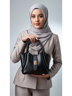 TrendyX Mini Kilitli El ve Omuz Çantası -Siyah - Suni Deri